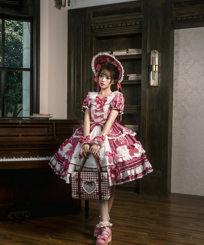 アトリエgg ブライダル生地使用　ワンピースハート柄♡サイズ18 青木美沙子コラボ「ハートコンチェルト」ワンピース＆小物（ローズ