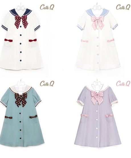 【即納】「Marine」半袖ワンピース（白×赤紺）ロリータ