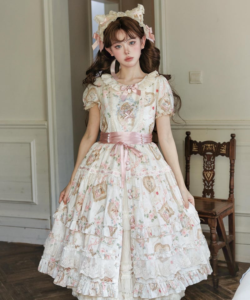 Victorian Cat」ロングワンピース（コットン/シフォン） 【3/14まで