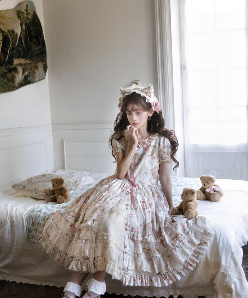 Victorian Cat」ロングワンピース（コットン/シフォン） 【3/14まで