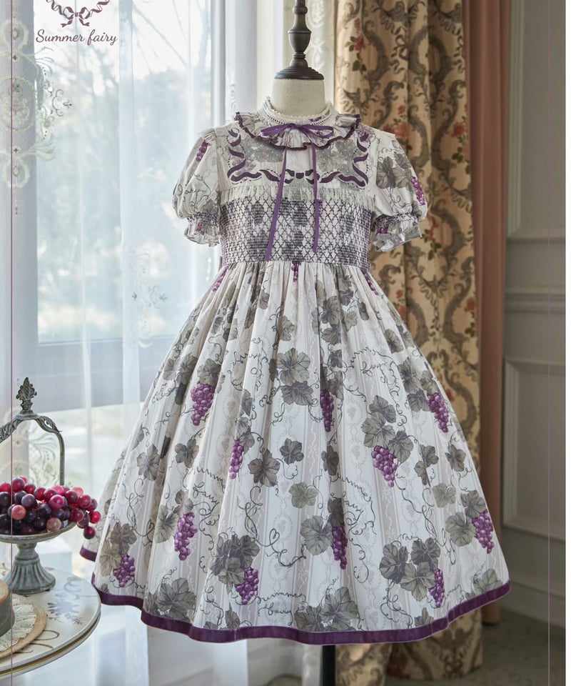 ロワールの葡萄園5.0」立ち衿ワンピース（半袖）【8/9まで】 送料無料