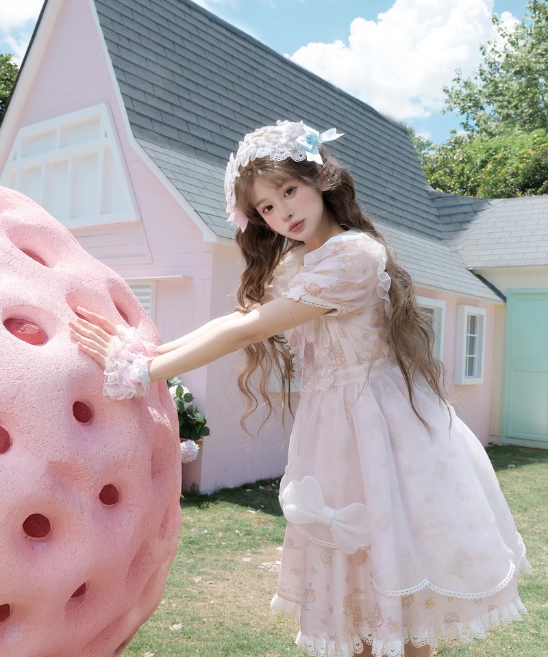 最終値下げ ToAlice ロリータドールワンピース 仲夏物語リトルツインスターズコラボ」総柄ドールワンピース 【6/8まで