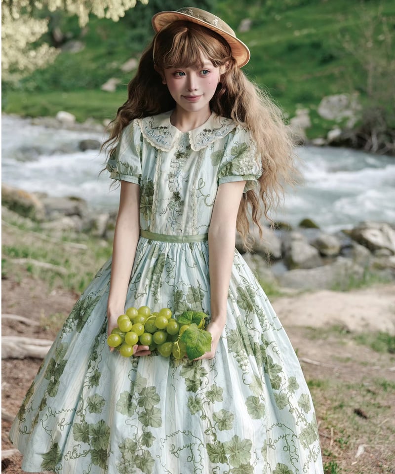 ロワールの葡萄園5.0」刺繍ドール襟ワンピース【8/9まで】 送料無料