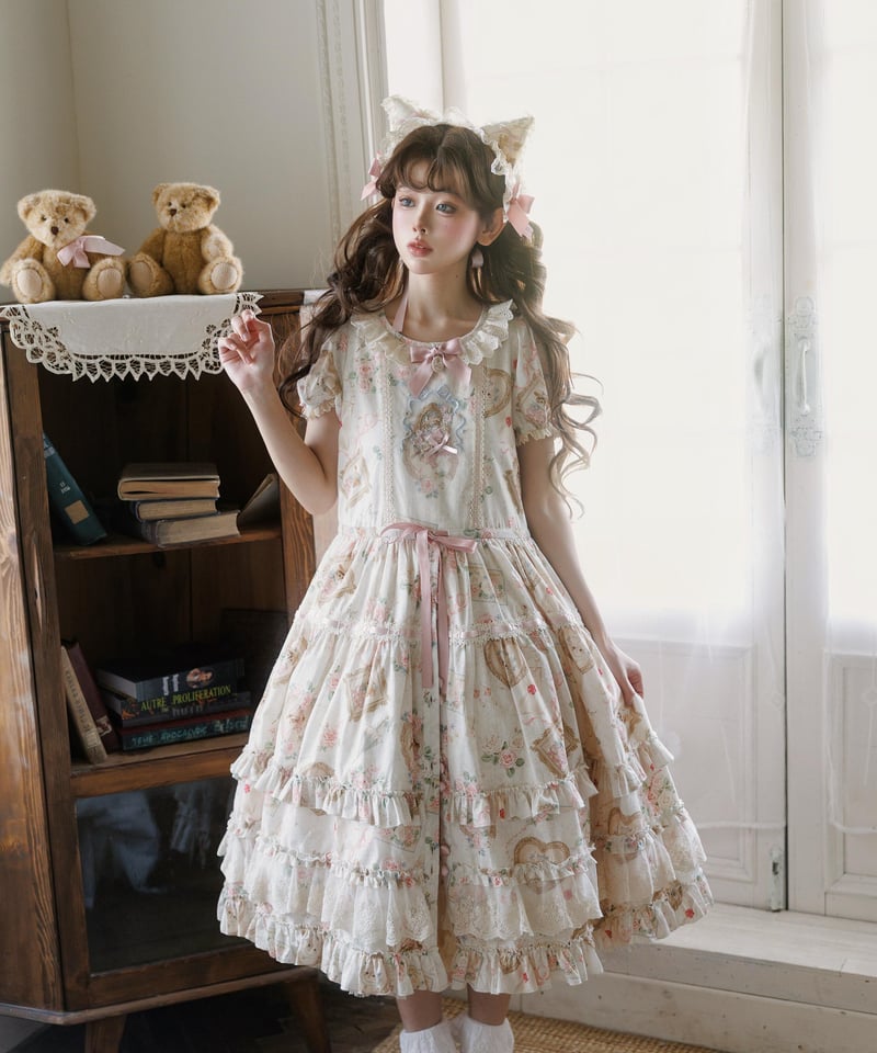 Victorian Cat」ロングワンピース（コットン/シフォン） 【3/14まで