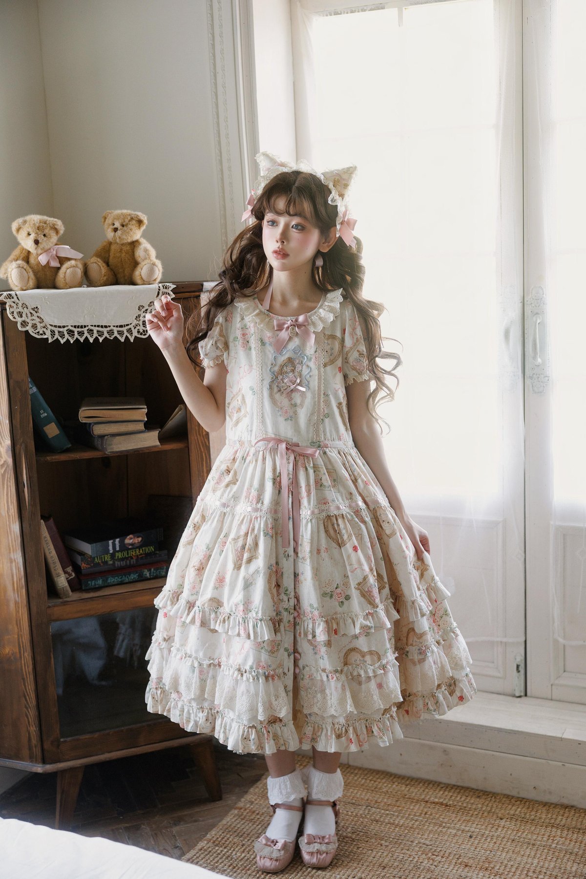 Victorian Cat」ロングワンピース（コットン/シフォン） 【3/14まで