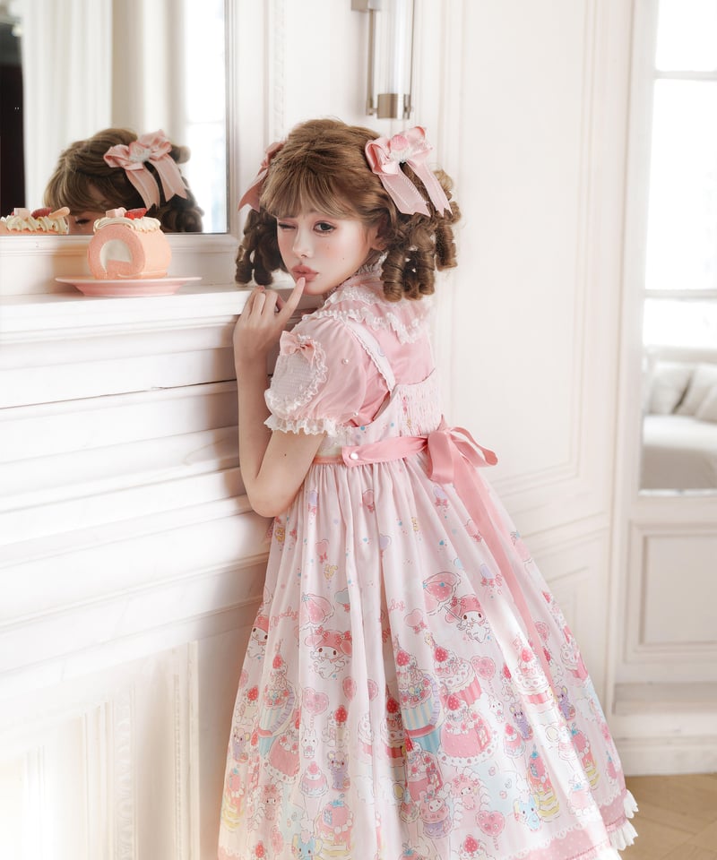 マイメロコラボ」マイメロ柄ジャンパースカート 【3/7まで】送料無料