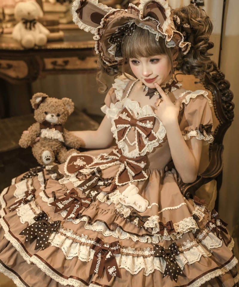 押切もえさんコラボ クッキングドレス ベージュ ラビットリボン」青木美沙子コラボドレス（ブラウン）【6/15まで】送料