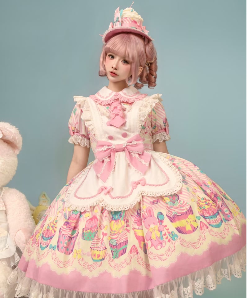 princessMelody ICEカップケーキワンピース カップケーキ」ケーキ柄エプロンワンピース 【1/28まで】送料無料
