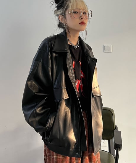 DIDDI MODA 甘くてかっこいいリボンレトロ ブラックレザージャケット DIDDI MODA 甘くてかっこいいリボンレトロ ブラックレザー