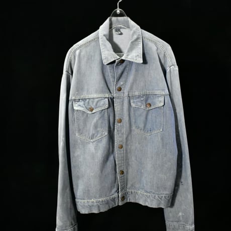 VINTAGE "50'S SEARS / ROEBUCKS" WORN-OUT VATDYED DENIM TRACKER JACKET
