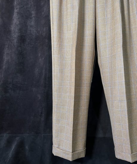 USED "90-00'S LANDS END" 2-TUCK PLAID TROUSERS