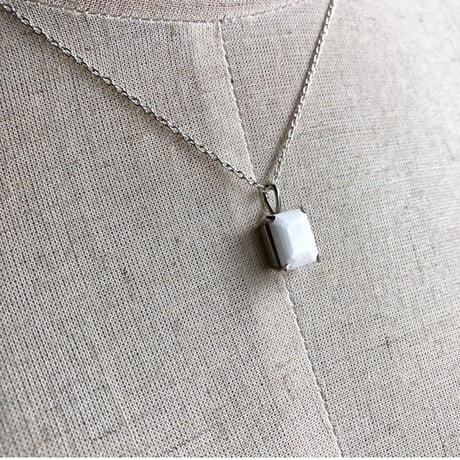 White Rectangle Necklace《S》-Silver925