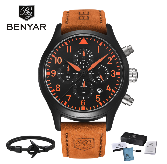 BENYAR 新作 トップブランド メンズ 腕時計 クオーツクロノ