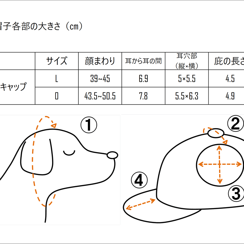 こずさまご参考用■ 犬用帽子 ■ 各サイズ計測位置ガイド キャップ（中型犬用）ニット グレー×ネイビー | YUKIBOU-SHOP