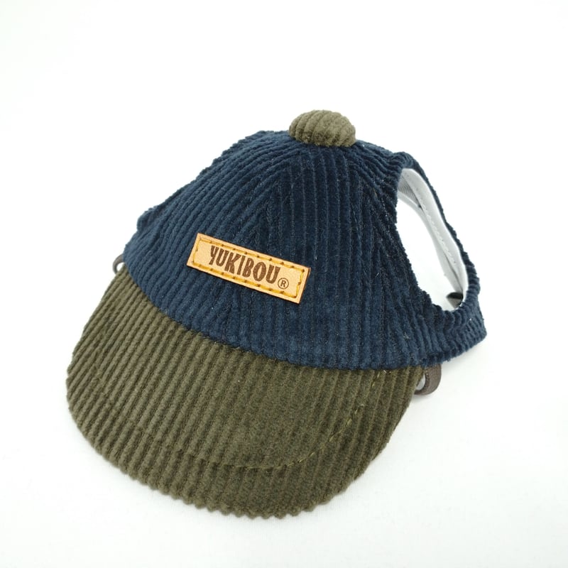 キャップ（小型犬用）コーデュロイ ネイビー×カーキ | YUKIBOU-SHOP