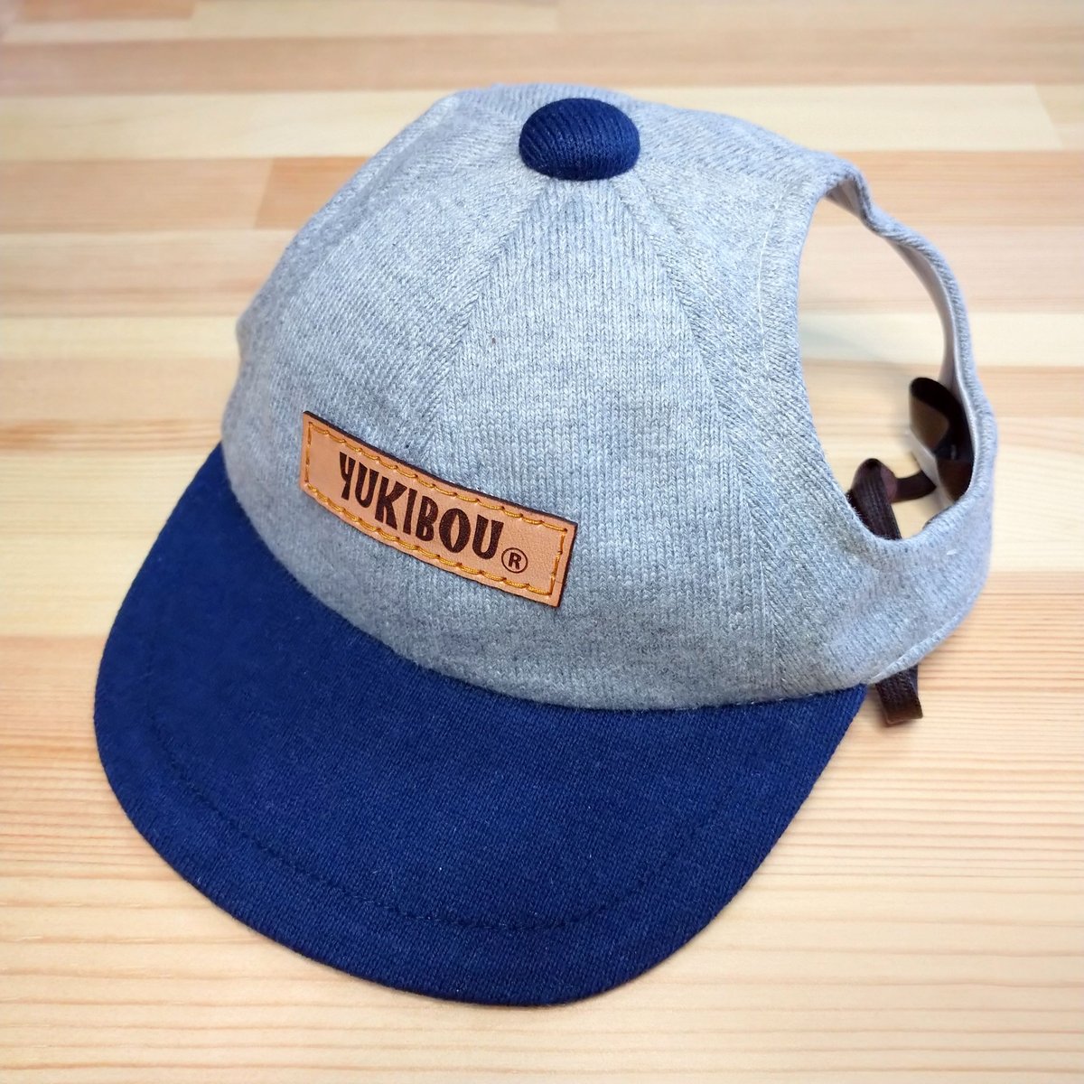 キャップ（中型犬用）ニット グレー×ネイビー | YUKIBOU-SHOP