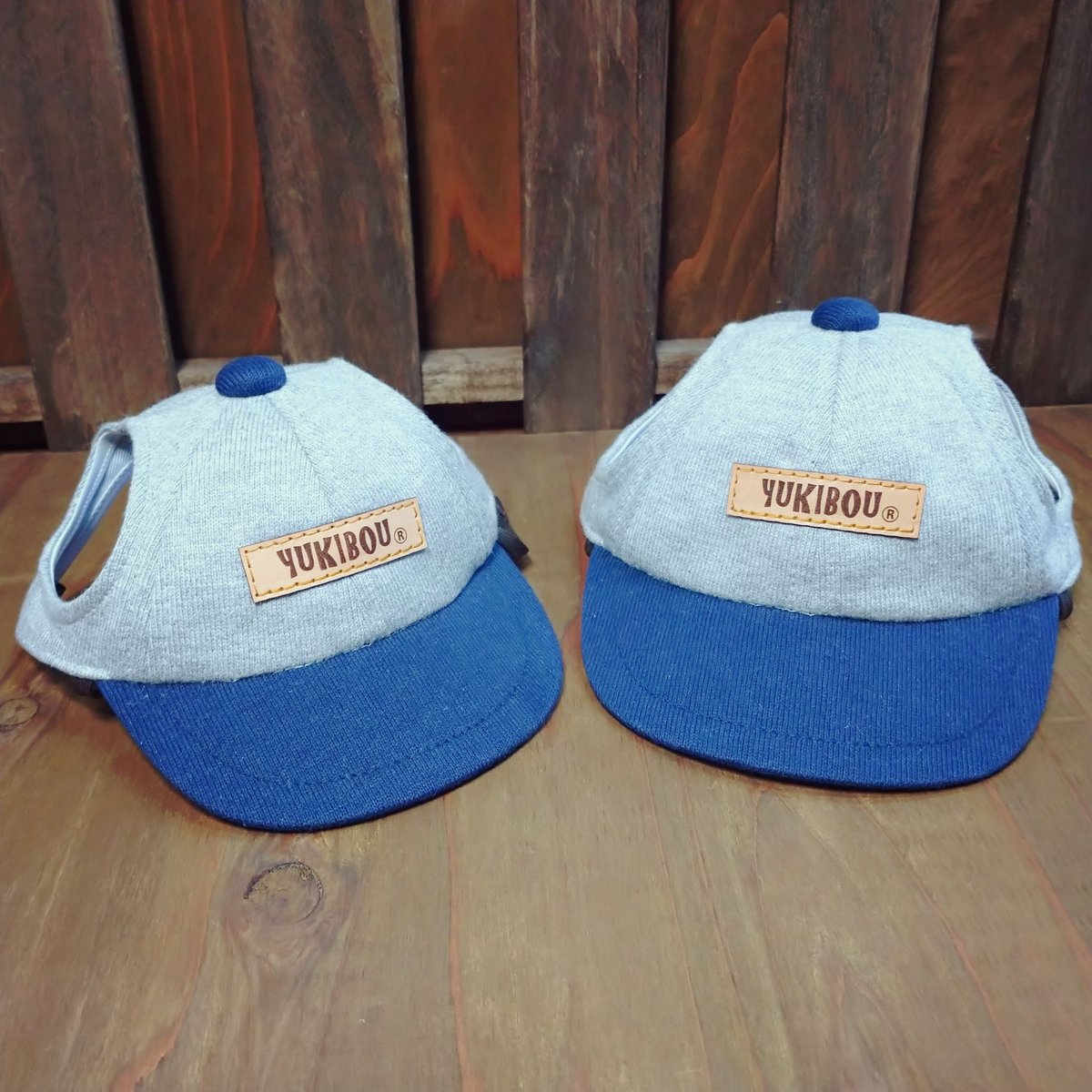 キャップ（中型犬用）ニット グレー×ネイビー | YUKIBOU-SHOP