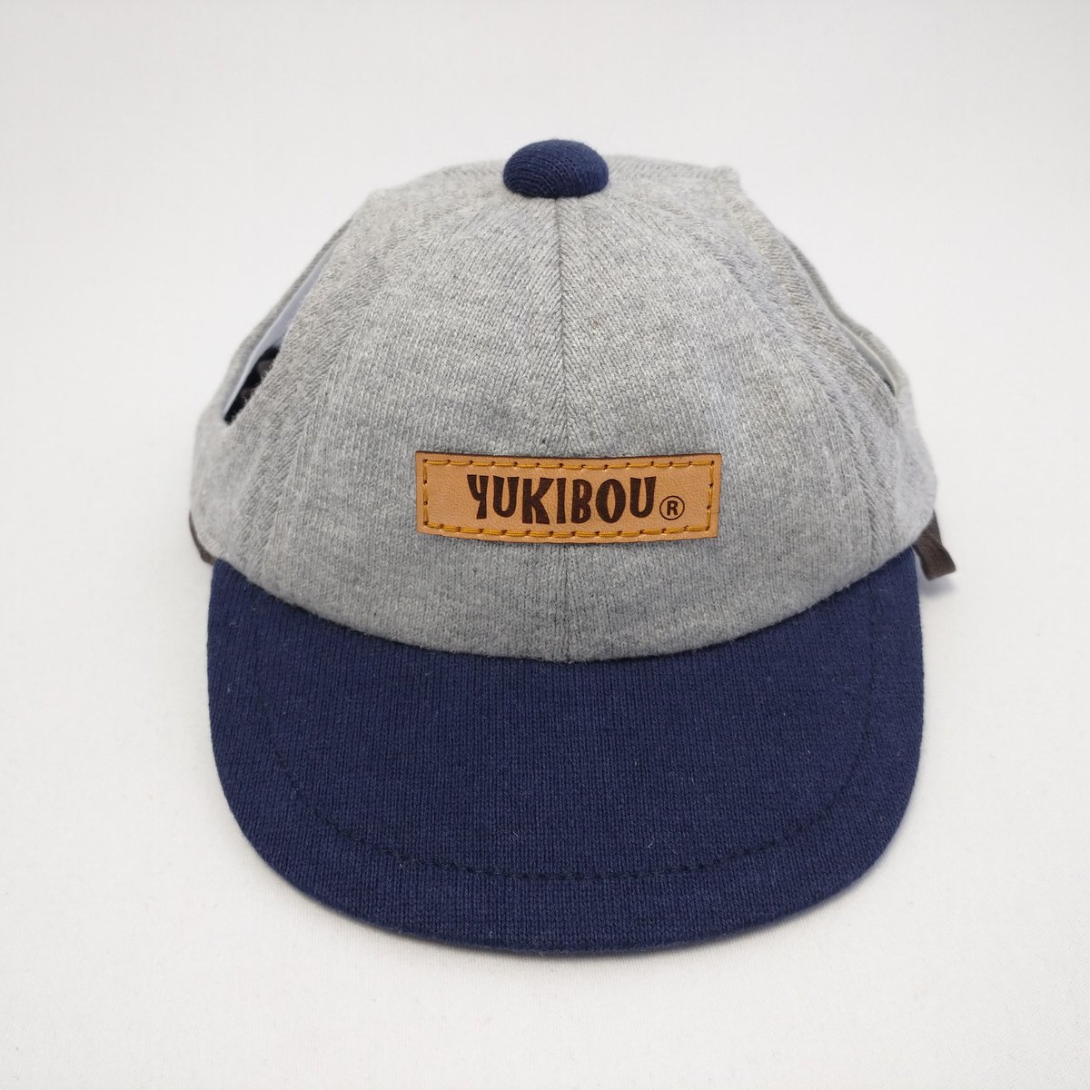 キャップ（中型犬用）ニット グレー×ネイビー | YUKIBOU-SHOP