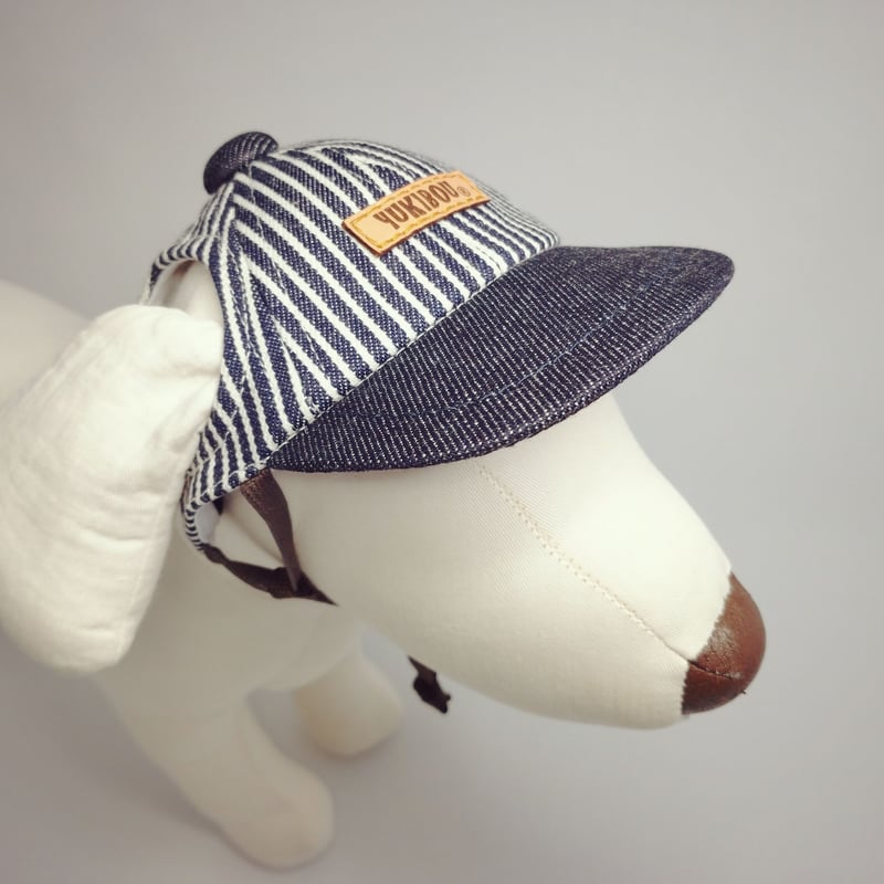 犬用帽子 キャップ（小型犬用） ヒッコリー×デニム（ネイビー） | YUKIBOU-SHOP