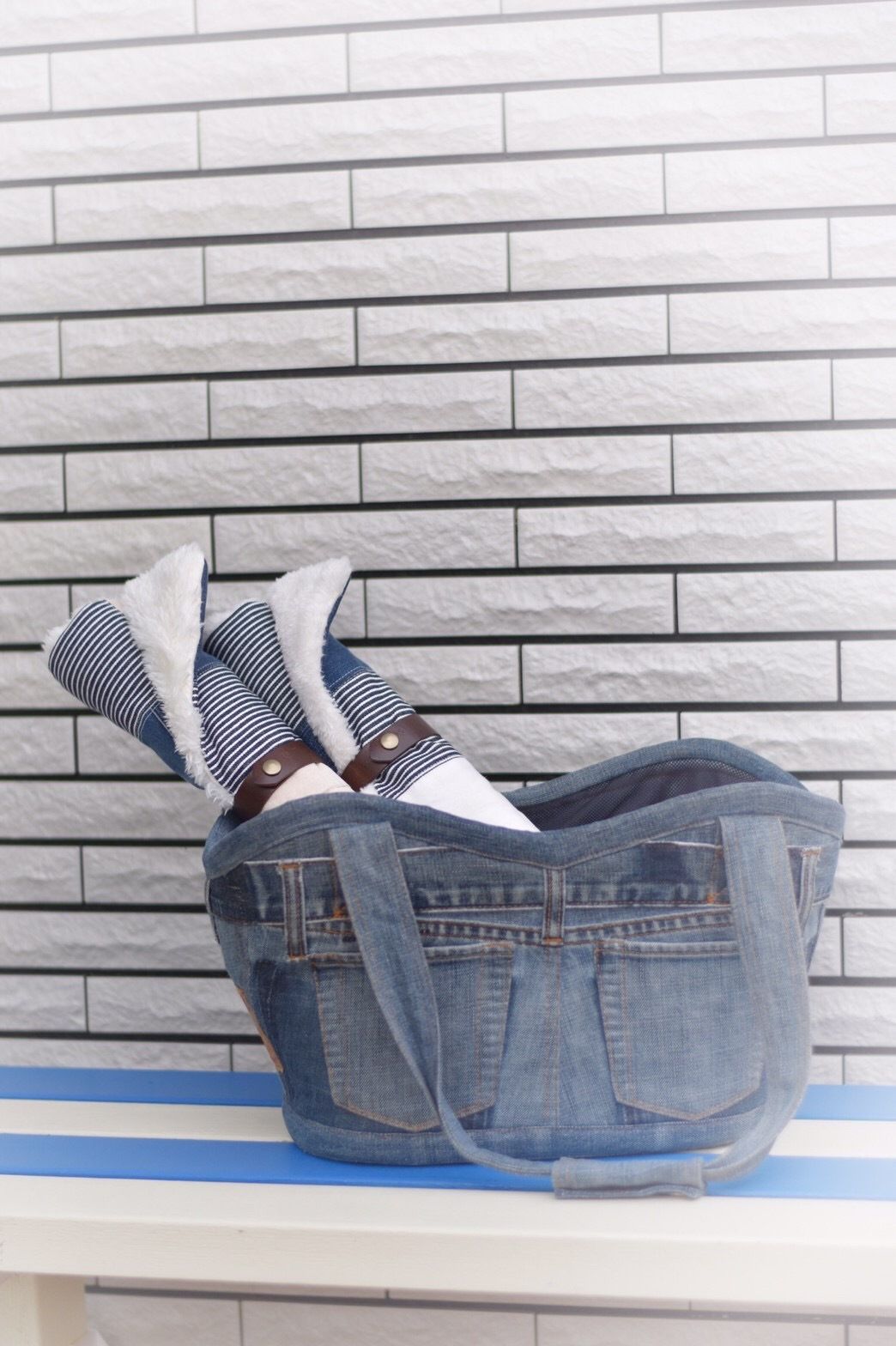 リメイクデニム×ふわふわファーのカフェマット | DLIC.