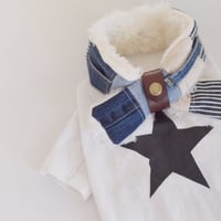 リメイクデニム×ふわふわファーの犬用マフラー(長さ55cm) | DLIC.