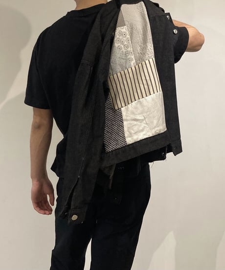 WAGARA Patchwork Denim Jacket - BLACK