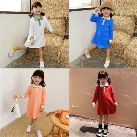 *韓国子供服*ラペル襟カジュアルワンピース