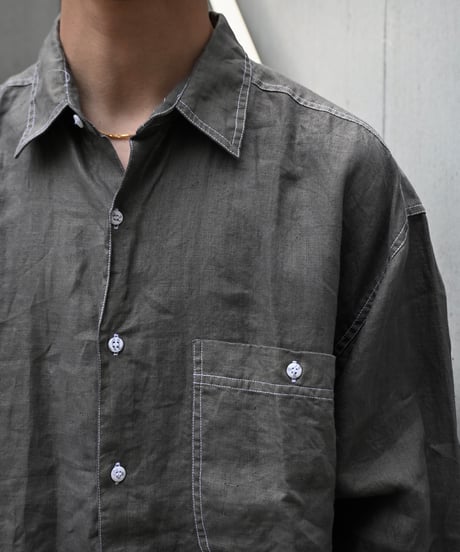 Deadstock Goouch Customize Long Sleeve Linen Shirt Olive Over Dye