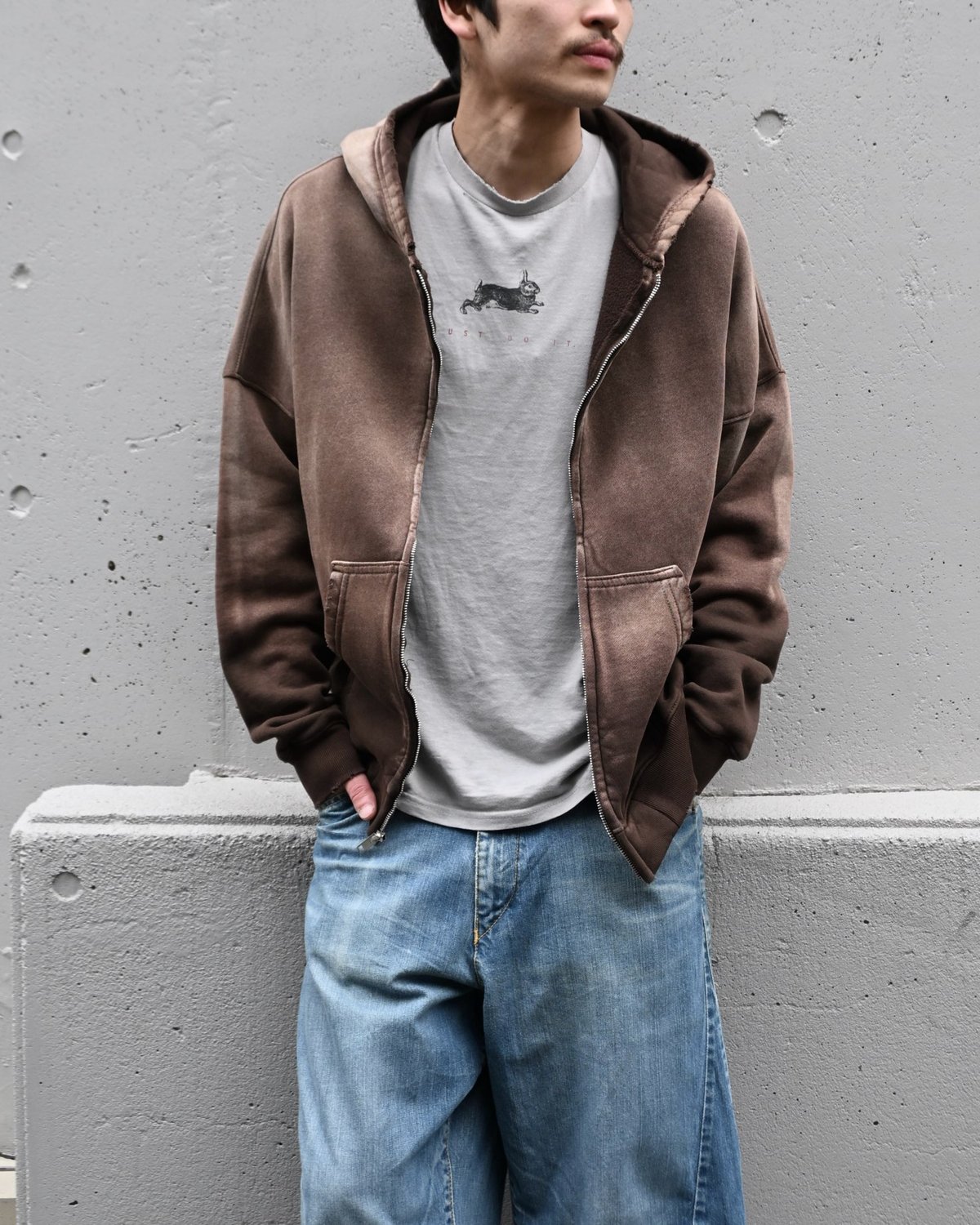 MOOJI MOOJI US Oversize Zip Up Hoodie Aged Brow