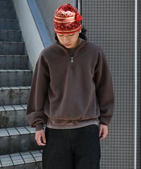 Russell Athletic Half-Zip Sweat Shirt Brown Made in USA  -1