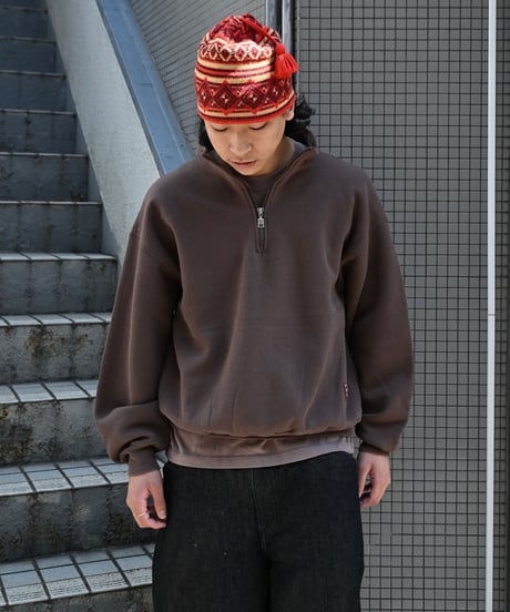 Russell Athletic Half-Zip Sweat Shirt Brown Made in USA  -1