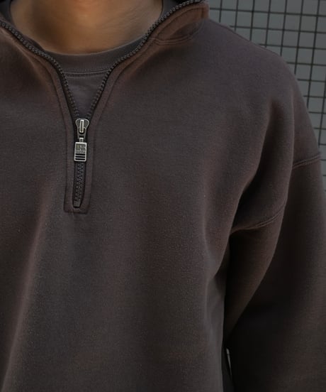 Russell Athletic Half-Zip Sweat Shirt Brown Made in USA  -1