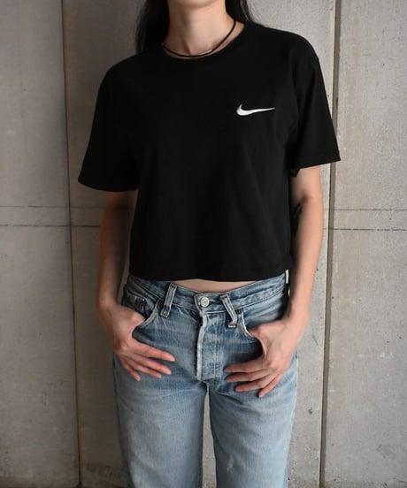 Remake Nike Cropped T-Shirt Black Made in USA -5