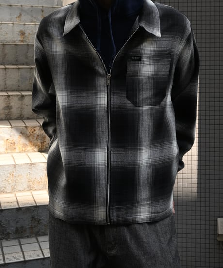 Caltop Zip Up Ombre Check Shirt Black/Ivory