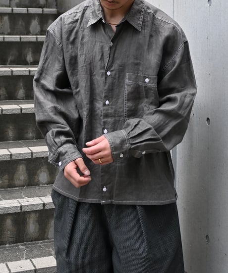 Deadstock Goouch Customize Long Sleeve Linen Shirt Olive Over Dye