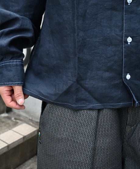Deadstock Goouch Customize Long Sleeve Linen Shirt Navy Over Dye
