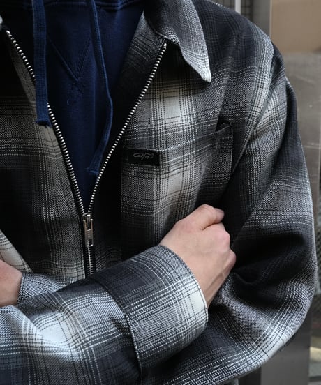 Caltop Zip Up Ombre Check Shirt Black/Ivory