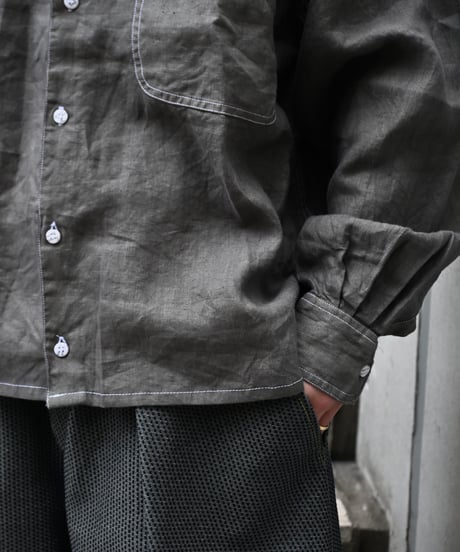 Deadstock Goouch Customize Long Sleeve Linen Shirt Olive Over Dye
