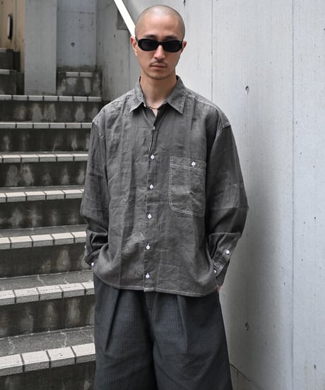 Deadstock Goouch Customize Long Sleeve Linen Shirt Olive Over Dye