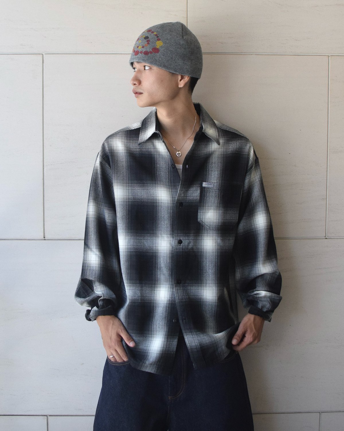 Caltop Ombre Check Shirt Black/Ivory | COUNTER