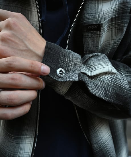Caltop Zip Up Ombre Check Shirt Black/Ivory