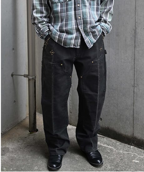 Carhartt Studded Duck Double Knee Carpenter Pants Fade Black made in USA