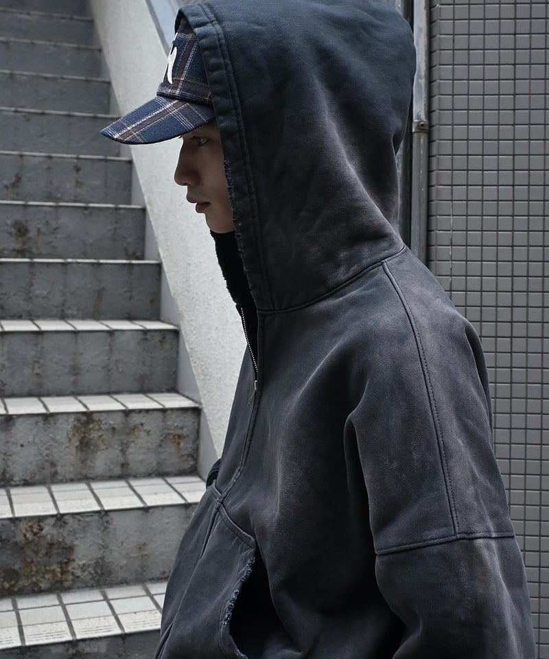 MOOJI MOOJI US Oversize Zip Up Hoodie Aged Blac