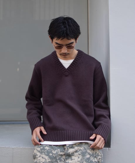 Calvin Klein V-Neck Knit Sweater Brown