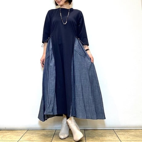 【ATELIER SIX／アトリエシックス】デニム×コットンドッキングワンピース