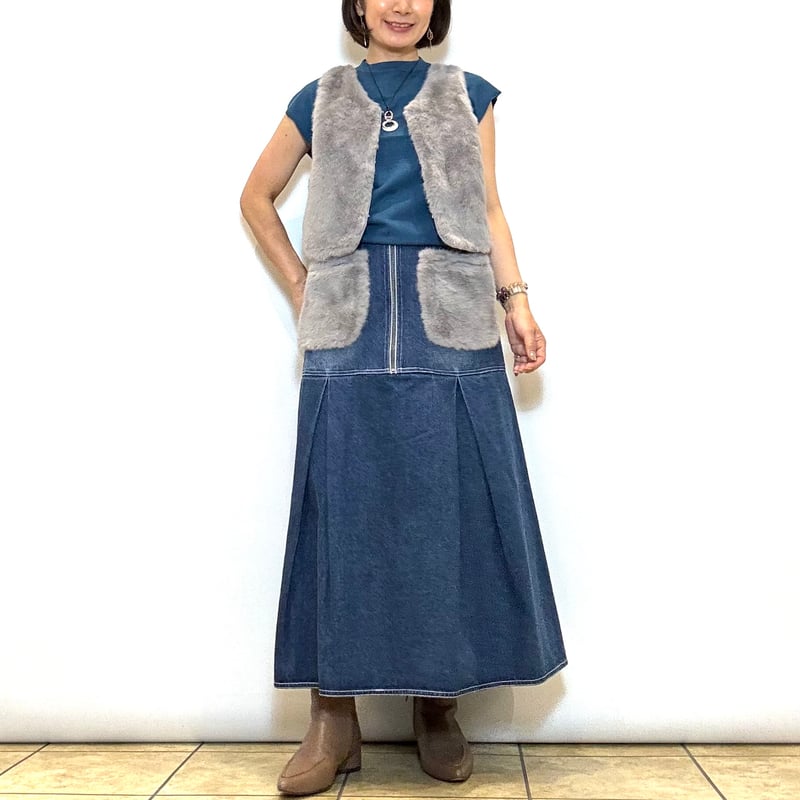 Mia asterism／ミーアアステリズム】デニム×ファーコンビベスト