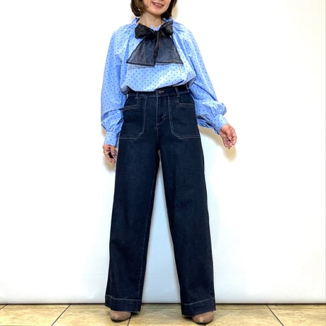 【C‘est moijeu／セモワージュ】 ストレッチセミワイドデニムパンツ