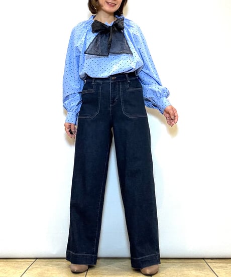 【C‘est moijeu／セモワージュ】 ストレッチセミワイドデニムパンツ