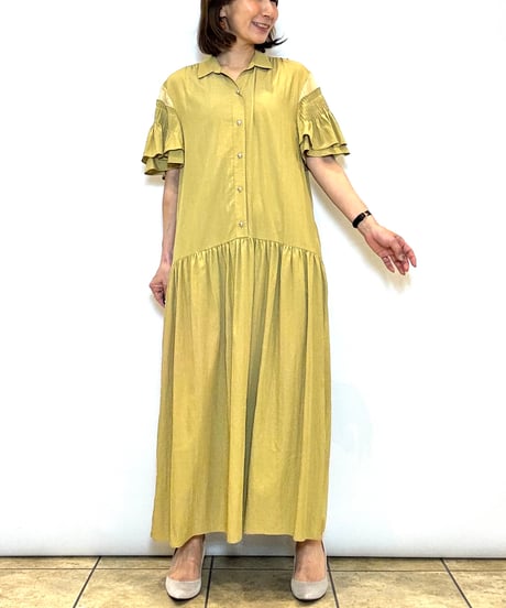 【 Lallia Mu／ラリアムー】ピンタックフレアスリーブワンピース