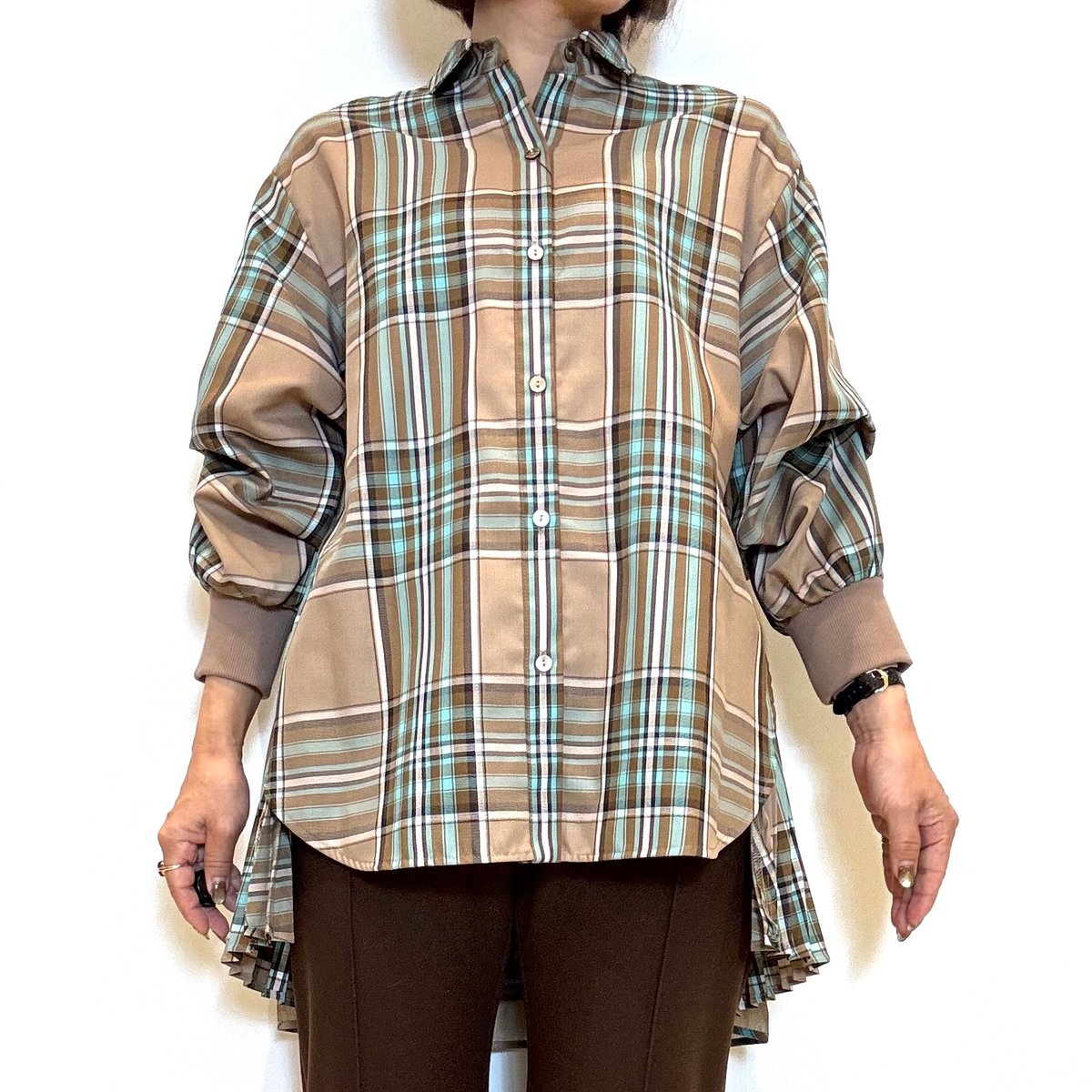 Lallia mu／ラリアムー】サイドプリーツチェックシャツ | Aimant-エマン